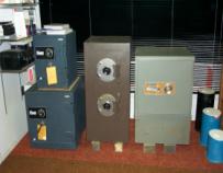 Gun safes lined up in the Interstate Security showroom in Erie PA